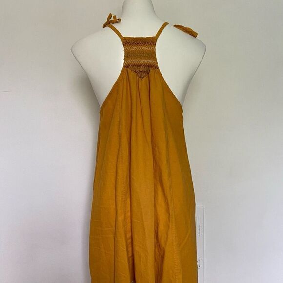 Free People Another Love Smocked Marigold Midi Dress Linen - Picture 11 of 14